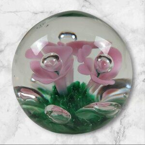 Pink Flower Round Glass Paperweight